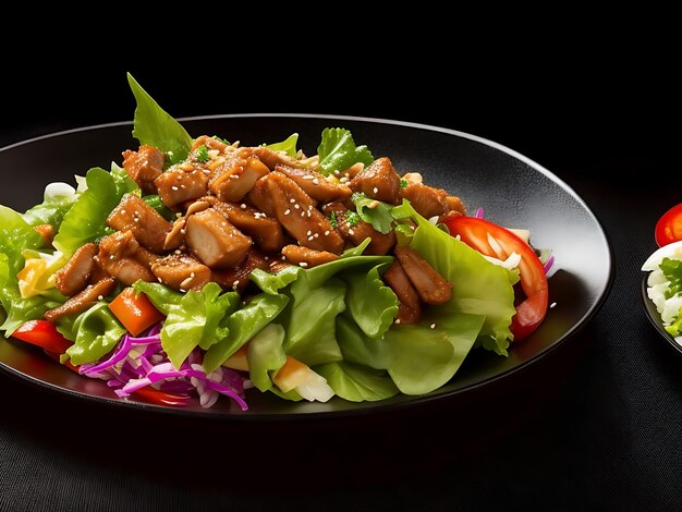 Un plato de comida china con ensalada