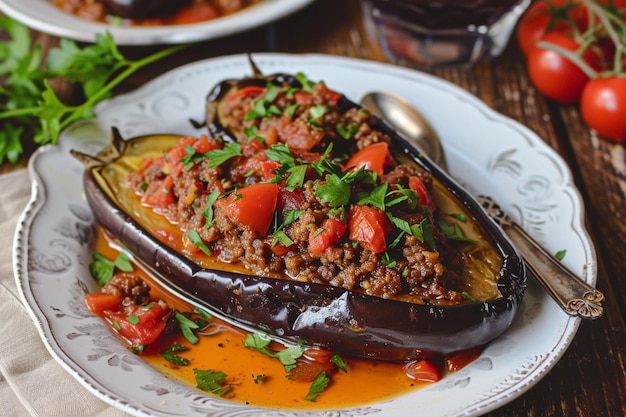 un plato de comida con una cuchara y una cuchara en él