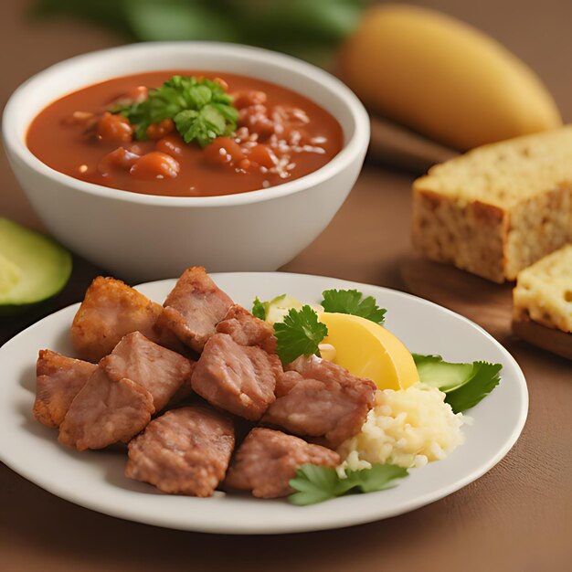 un plato de comida con un cuenco de comida en él