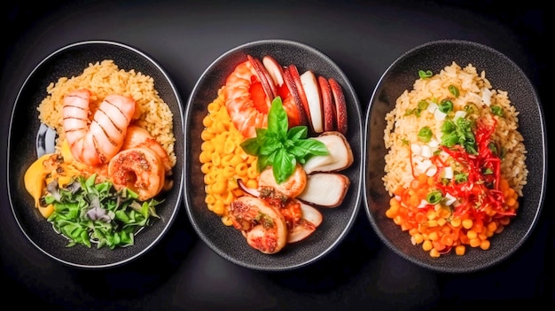 Foto un plato de comida con diferentes alimentos en él