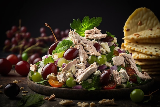 Un plato de comida con una ensalada de atún