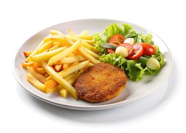 un plato de comida con una ensalada y un pollo frito