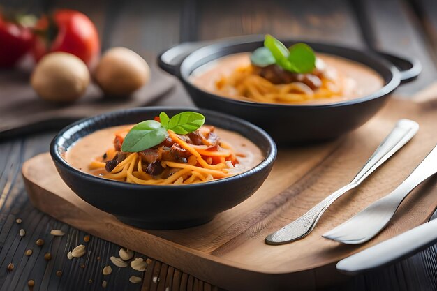 un plato de comida con espagueti y salsa de tomate