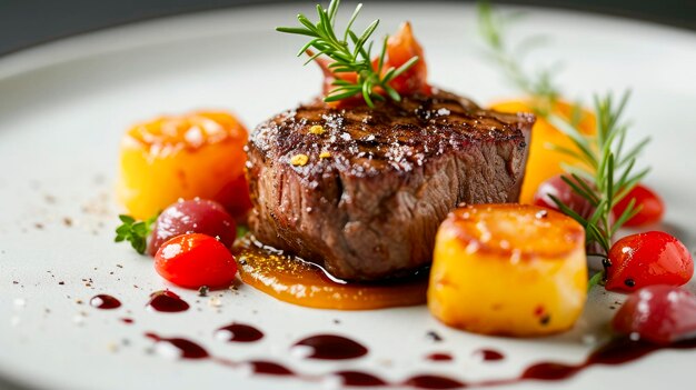 Un plato de comida con un filete y un lado de verduras