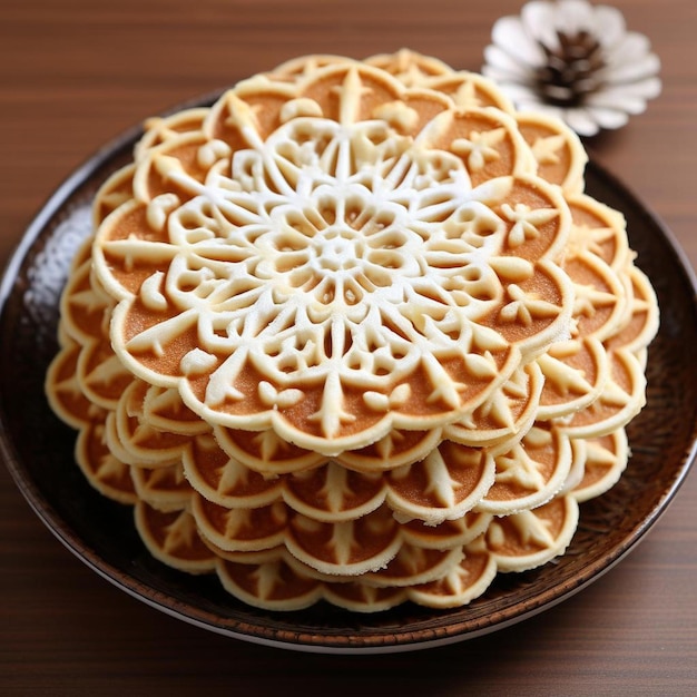 Un plato de comida con una flor