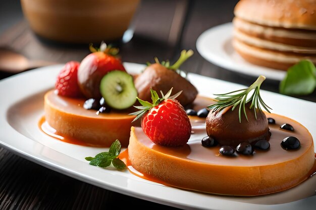 Foto un plato de comida con una fresa y un kiwi.