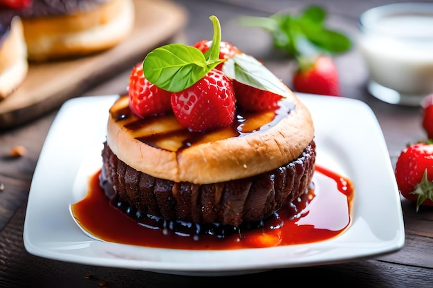 Un plato de comida con fresas y chocolate