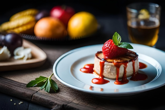 un plato de comida con fresas y crema