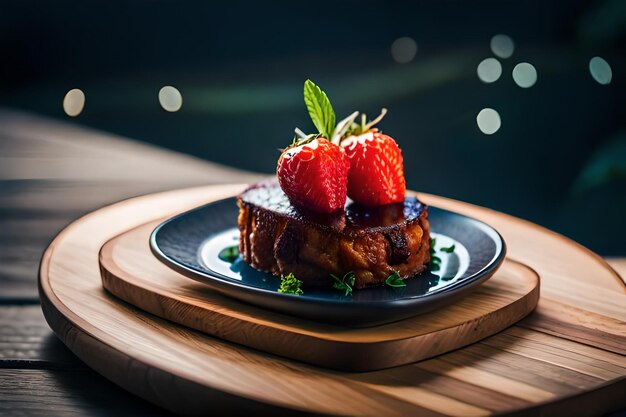 un plato de comida con fresas en él