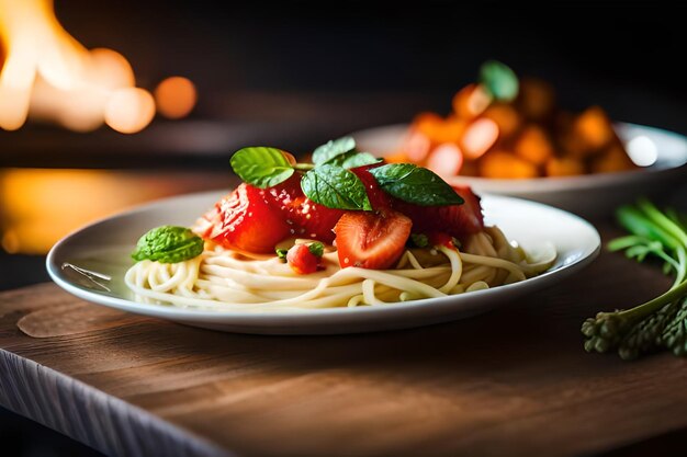 un plato de comida con fresas y fresas en él