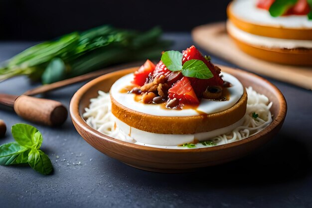 Foto un plato de comida con fresas y queso crema