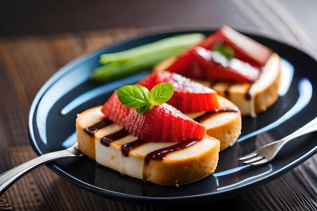 Un plato de comida con fresas y un tenedor