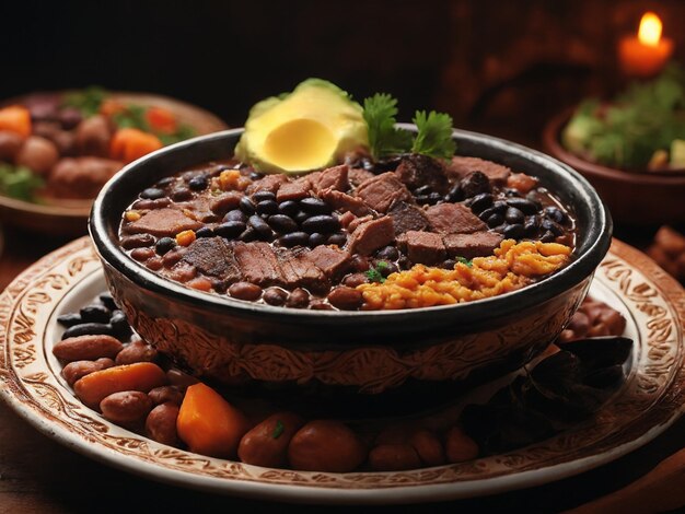 un plato de comida con frijoles, frijoles y arroz.