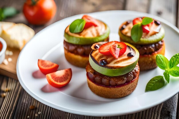 Un plato de comida con una fruta