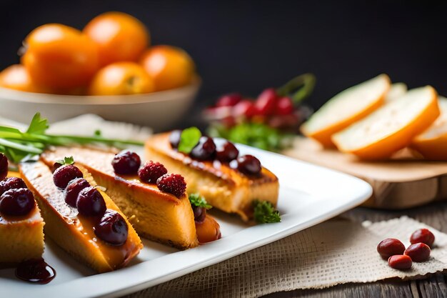 Un plato de comida con fruta