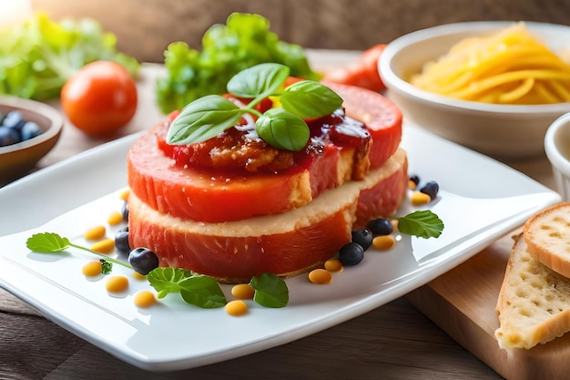 un plato de comida con frutas y verduras en él