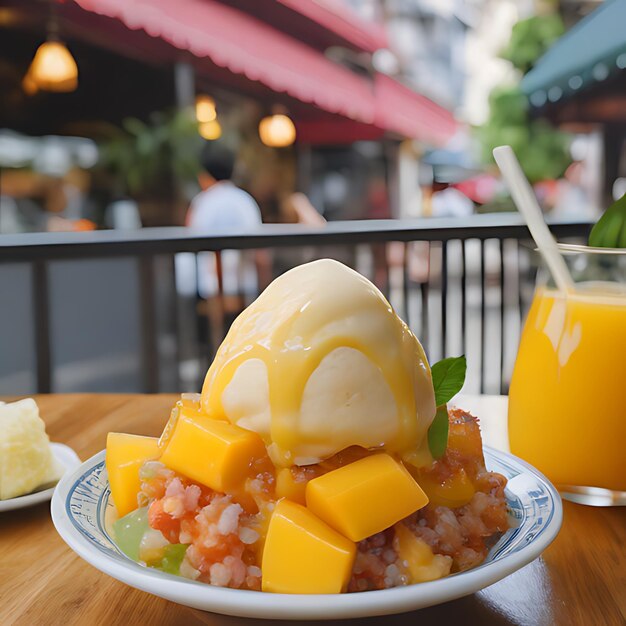 Foto un plato de comida con frutas y verduras