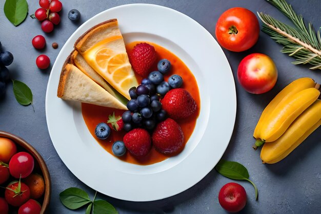 un plato de comida con frutas y verduras