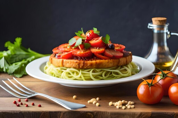 Un plato de comida con frutas y verduras