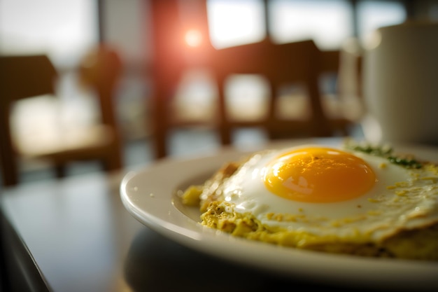 Un plato de comida con un huevo encima.