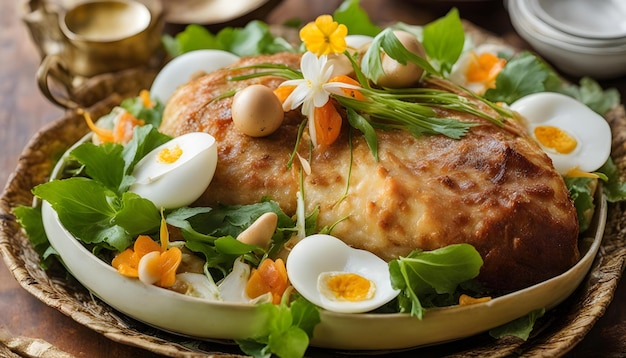 Foto un plato de comida con huevos y verduras