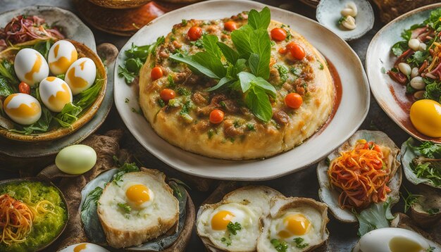 un plato de comida con huevos y verduras