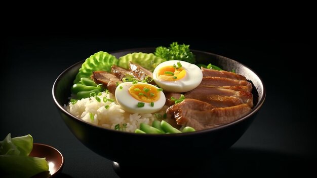 un plato de comida con huevos y verduras.