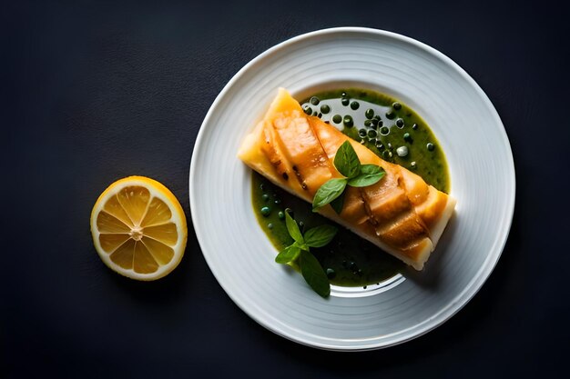 plato de comida con un limón y limón