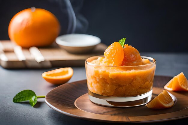 un plato de comida lleno de fruta y un fumador.