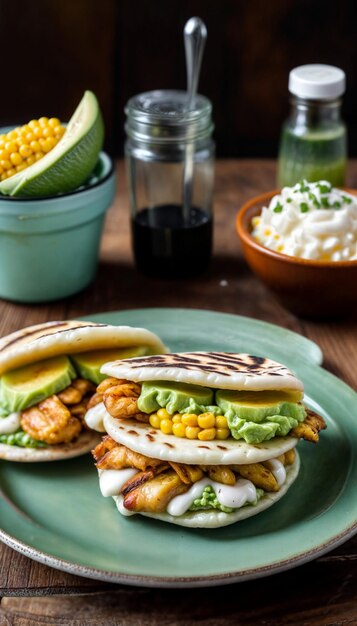 un plato de comida con maíz y maíz en él