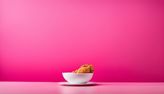 Foto un plato de comida en una mesa con un fondo rosa