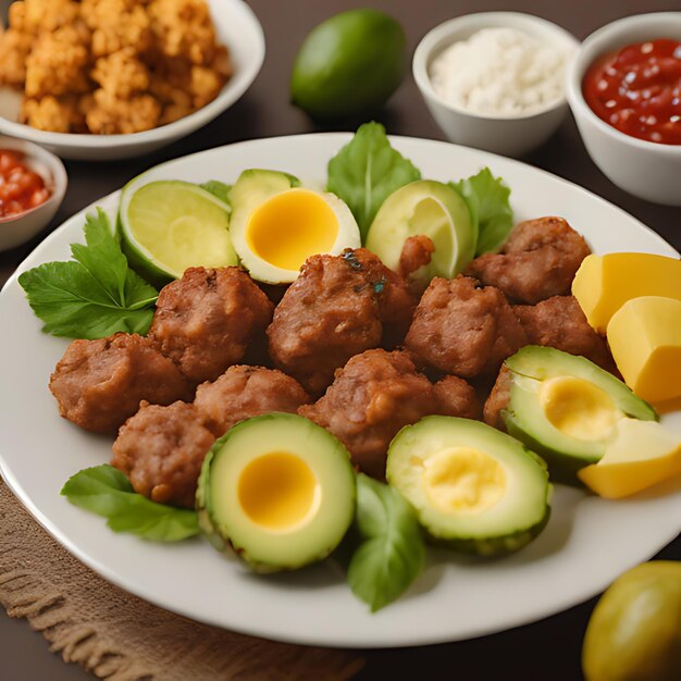 Foto un plato de comida con un montón de comida en él