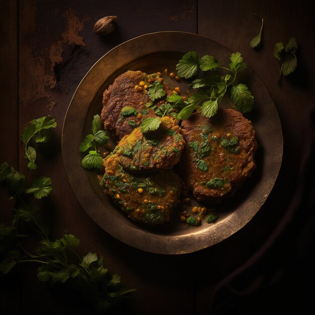 Un plato de comida con un montón de hojas verdes