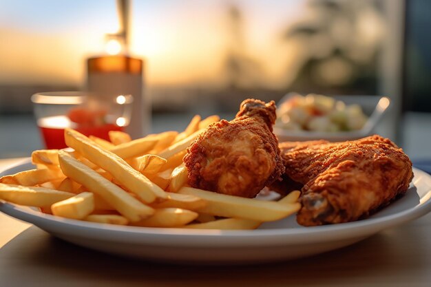 Plato de comida con un montón de papas fritas