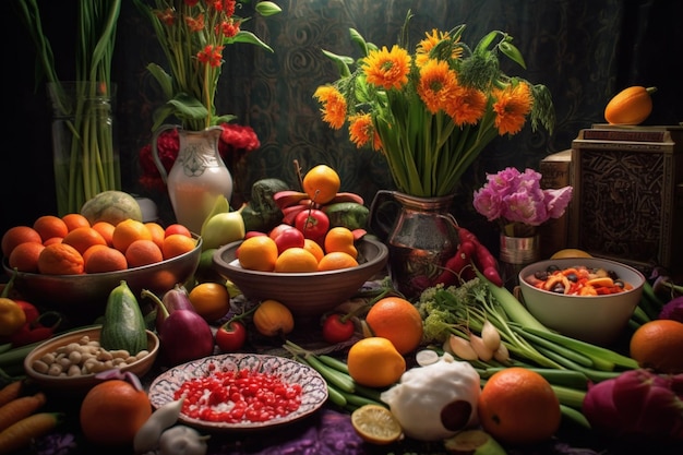 Foto plato de comida navroz en año nuevo parsi