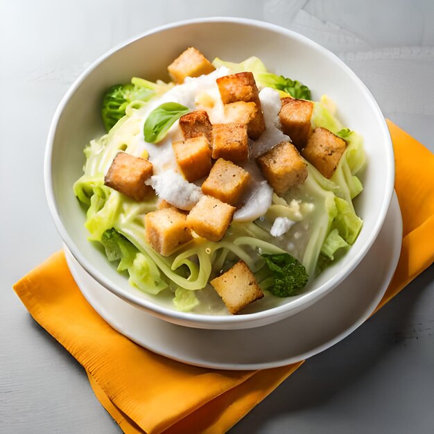 Un plato de comida con las palabras tofu