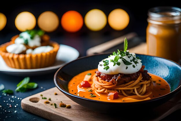 Foto un plato de comida con un panecillo