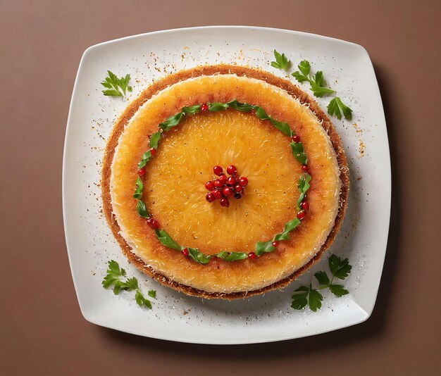 un plato de comida con un pastel en él