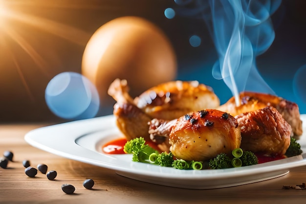 un plato de comida con pecho de pollo y brócoli en él