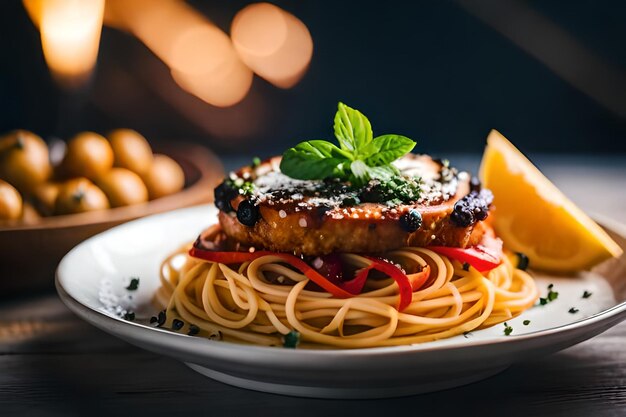 un plato de comida con un pedazo de carne en él