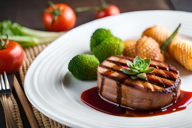 un plato de comida con un pedazo de carne en él