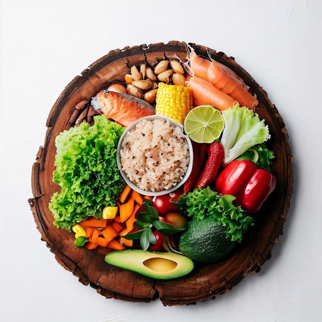 Foto un plato de comida con un pequeño plato de verduras encima.