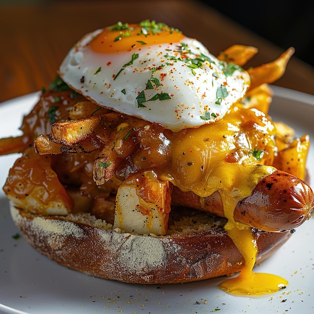 un plato de comida con un perrito caliente y papas fritas en él