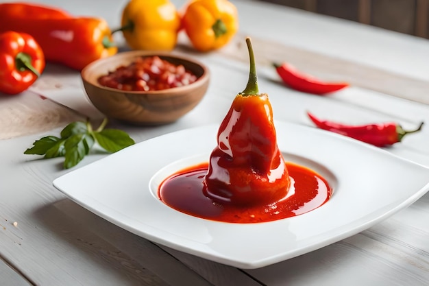 Foto un plato de comida con pimienta en él