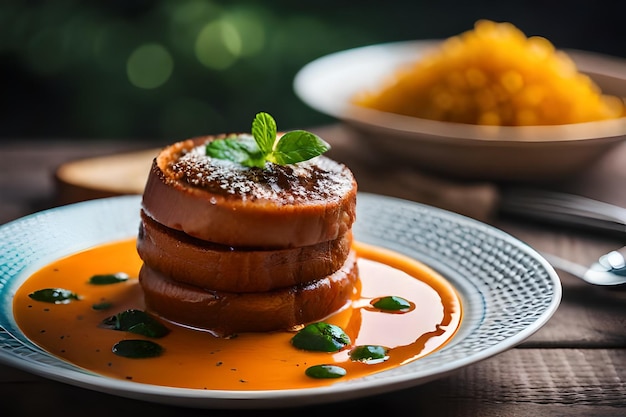 Un plato de comida con un plato de alimentos en él