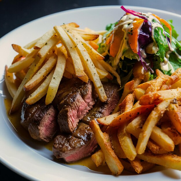 Un plato de comida con un plato de alimentos que tiene una ensalada y una ensalada en él