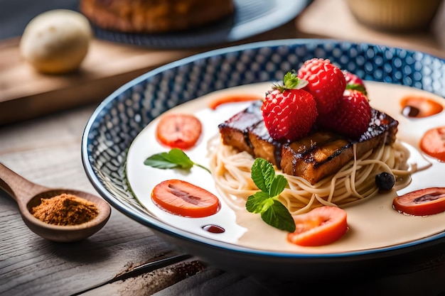 Foto un plato de comida con un plato de alimentos en él