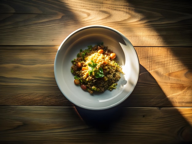 Foto un plato de comida con un plato blanco con un alimento verde en él