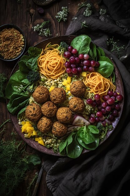 Un plato de comida con un plato de ensalada y un plato de comida encima.