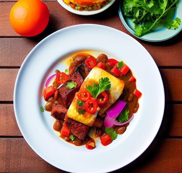 Foto un plato de comida con un plato de ensalada y un plato de verduras.